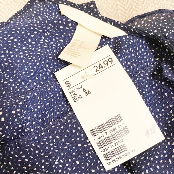 H&M Blue & White Speckled Peplum Ruffle Blouse, Size Small (6), NWT! - Picture 7 of 8